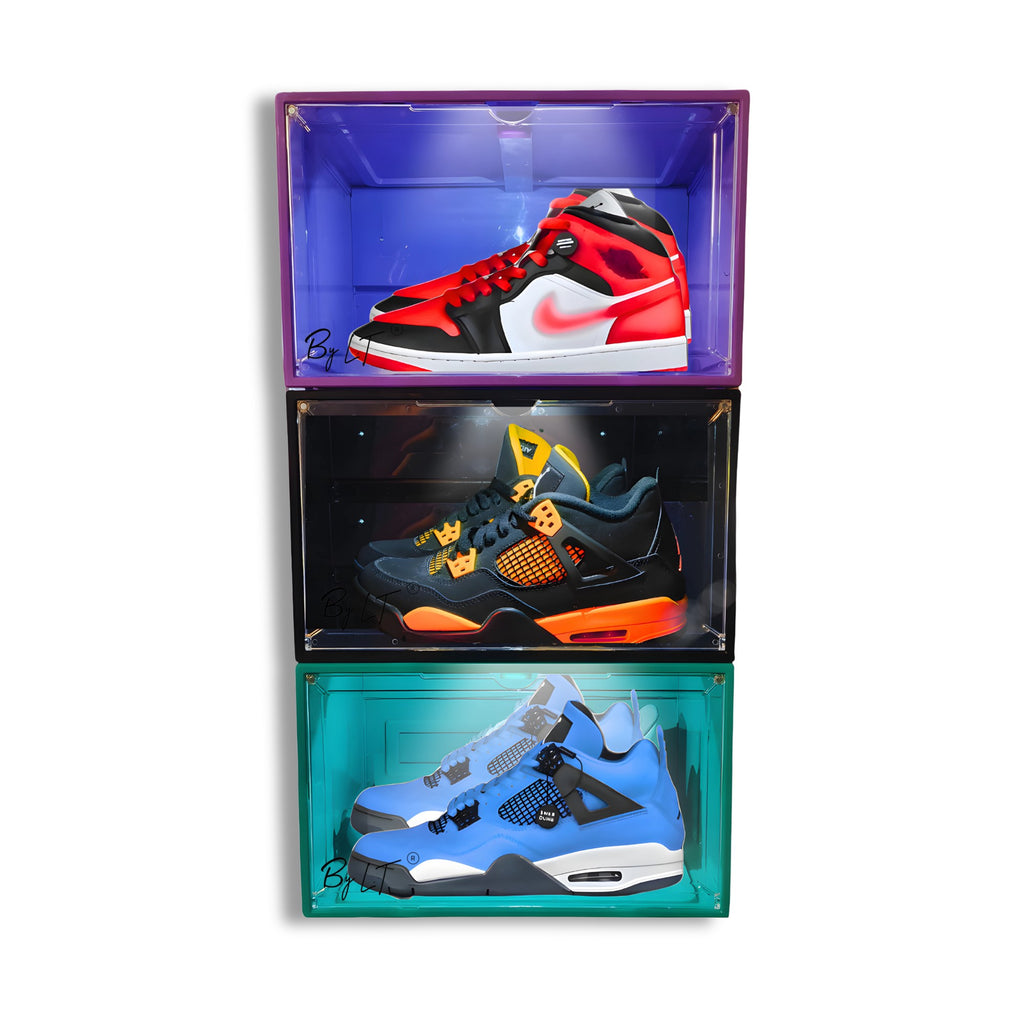 sneakers box LED rangement chaussure vitrine pour collection basket et figurines meuble chaussures decoration chambre etagere chaussure empilable organisateur pour dressing homme/femme