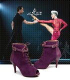 Automne et D'hiver Modèles Chaussures De Danse Samba Chaussures De Danse Latine Salsa Danse Salle De Bal Chaussures Violet/Noir Poissons bouche type bottes