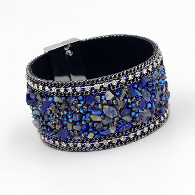 Bracelet Cuir Cristal Bleu