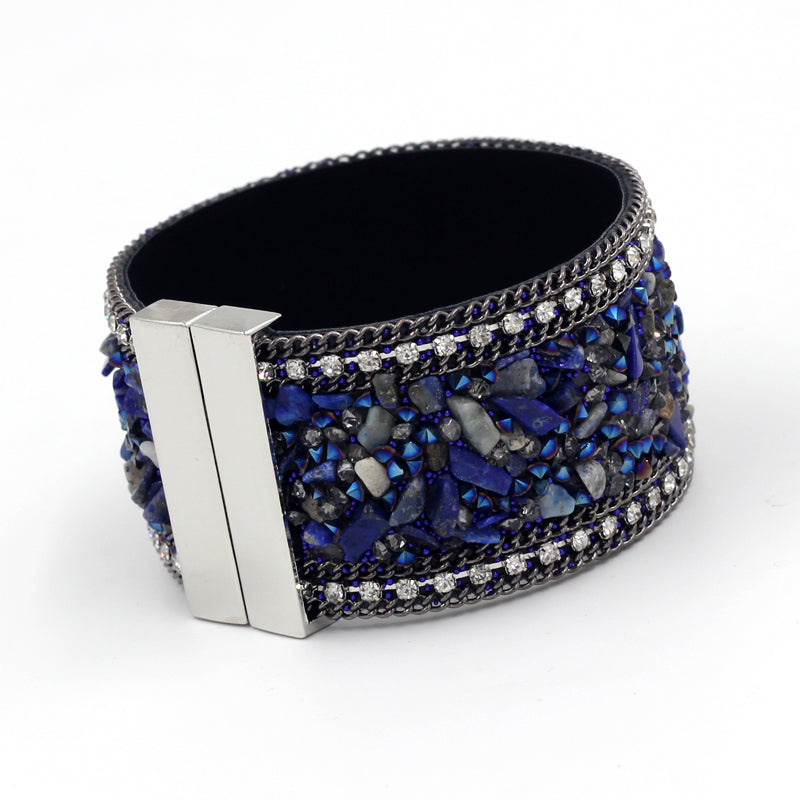 Bracelet Cuir Cristal Bleu